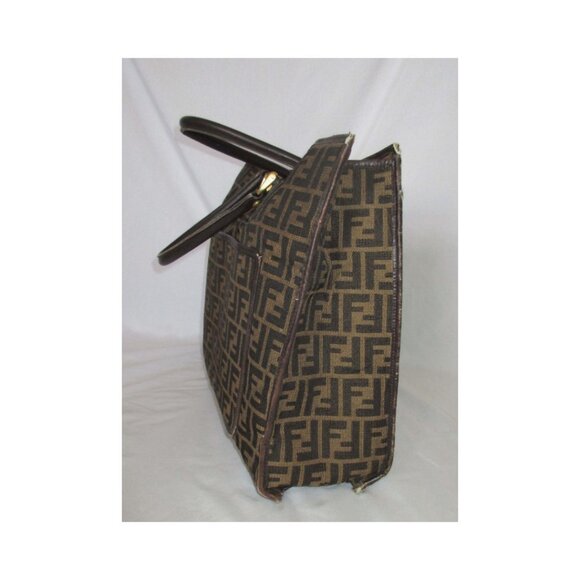 Vintage Fendi FF Zucca Brown Canvas and Leather Large Tote Bag Made In Italy - Picture 4 of 16